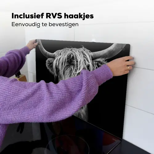 Schotse hooglander - Zwart - Wit Inductie beschemer met haakjes klein -ky-ophangen-nl