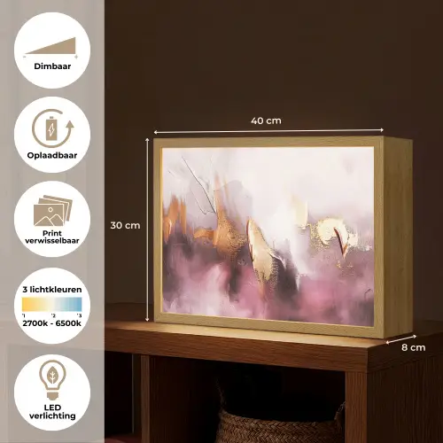 Paars - Abstract - Verf - Goud Light Box met batterij (Wandlamp) middel -USP_websiteoverzichtNL