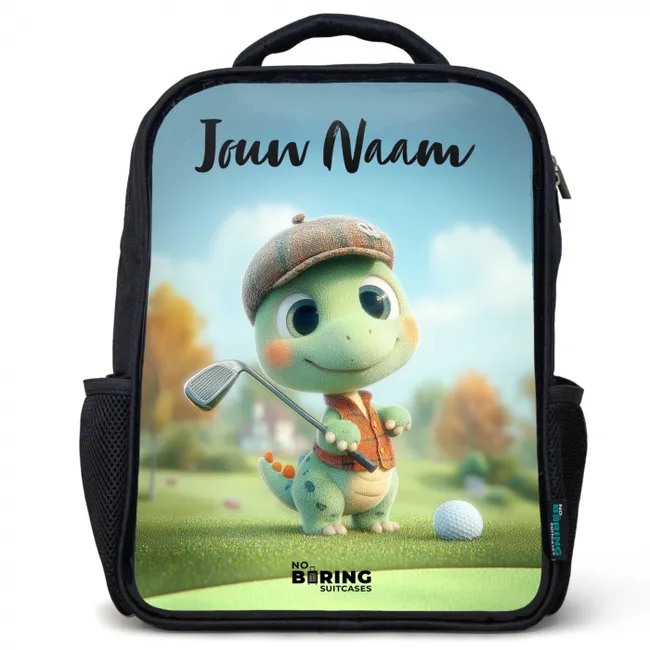 Rugzak kind met naam - Zwart - Golf - Dino - Groen