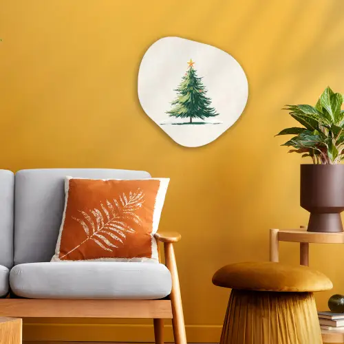 Kerstboom - Illustratie - Ster - Sneeuw Wandcirkel Organisch Forex 3mm klein -sfeer4