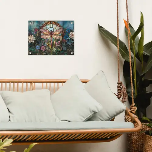Libelle - Mozaïek - Bloemen - Kleurrijk tuinposter los doek klein -sfeer7
