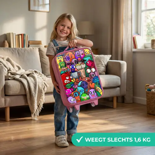 Monsters, bloemen en ijsje patroon Kinderkoffer - Roze klein -sfeer2_NL