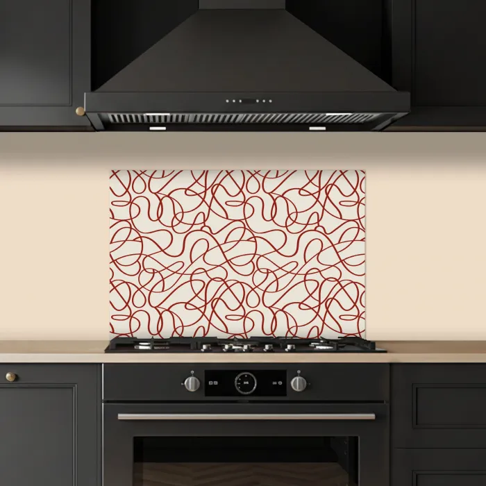 Lijnen - Abstract - Rood - Beige keuken achterwand spatscherm klein 900 -sfeer1