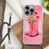 Roze - Bloemen - Cowboy Hoesje iPhone 16 Pro Max met koord klein -sfeer4
