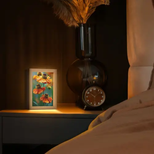 Oranje bloemen - Levendig - Wazige achtergrond Light Box met kabel (Tafellamp) klein -sfeer1