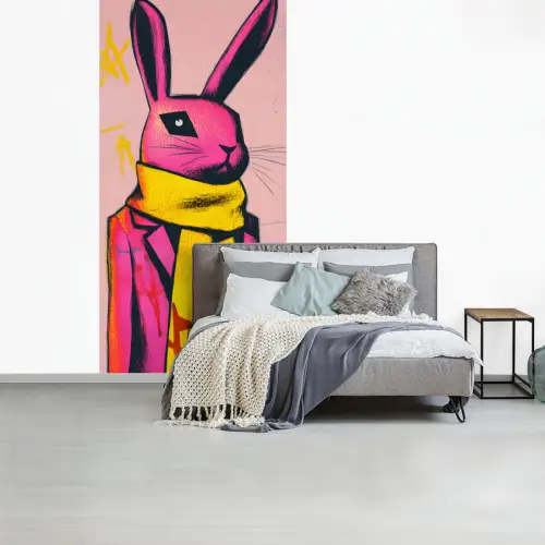 Abstract - Konijn - Sjaal - Geel fotobehang vinyl groot -slaapkamer