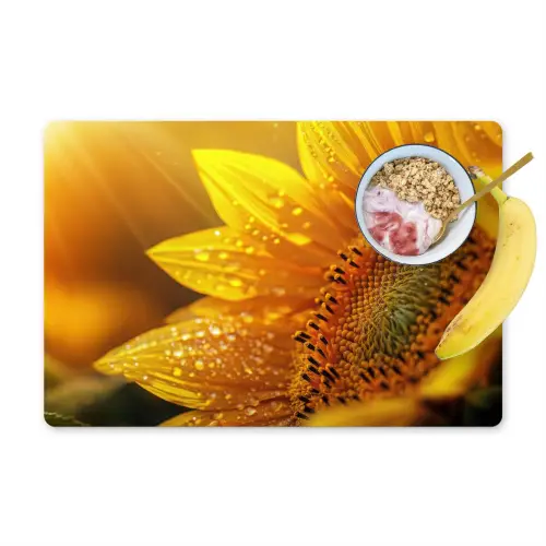 Zonnebloem - Dauwdruppels - Geel - Zonlicht Placemat vinyl groot -zzzproduct_Kitchenyeah-website