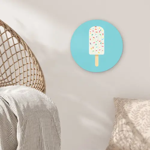 Ijsje - Stokje - Sprinkles - Lichtblauw Wandcirkel kunststof plaat 5mm dik klein -sfeer5