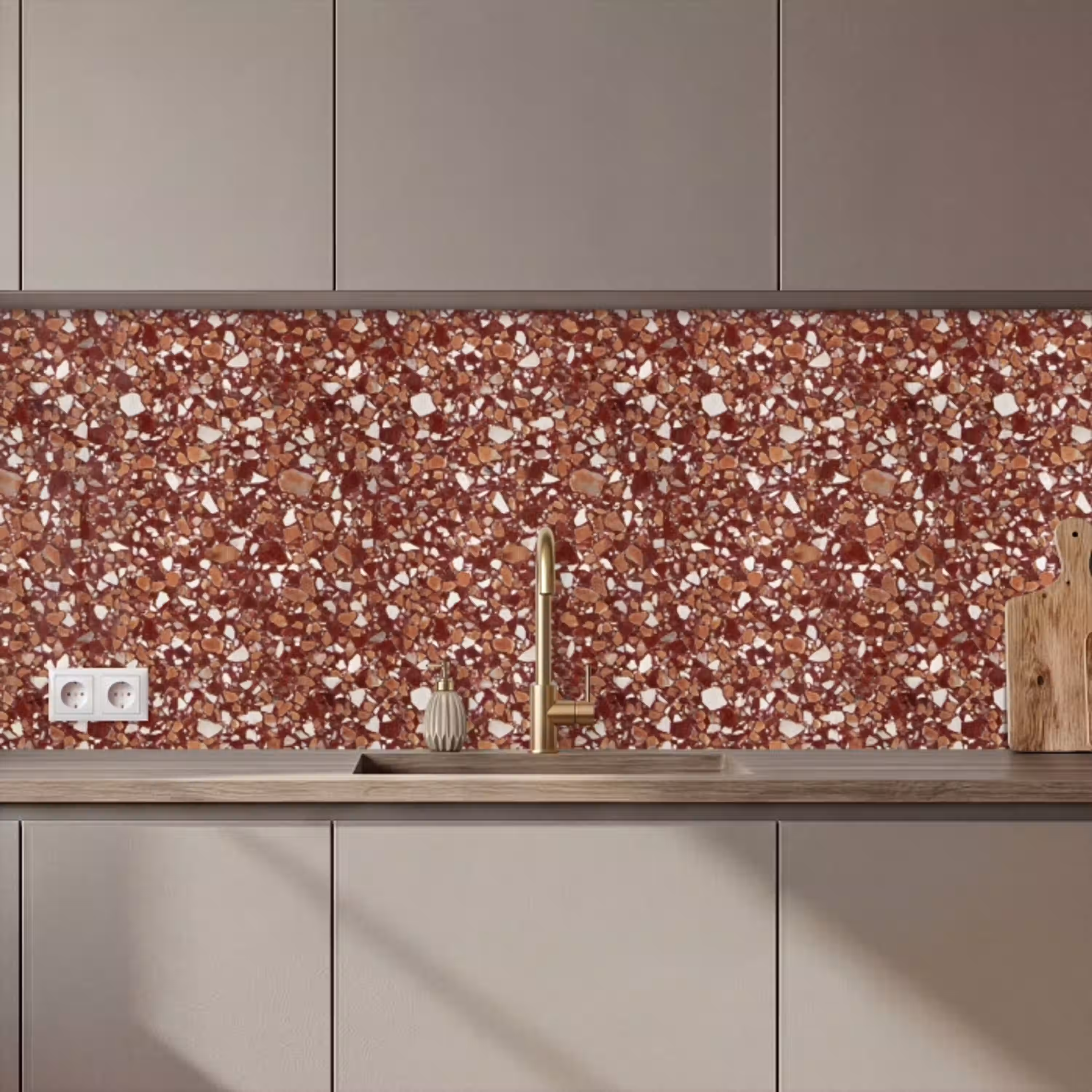 Terrazzo - Patroon - Steentextuur - Roodbruin keuken achterwand 2 middel 871 zz_3dshopping