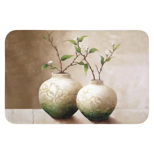 Bloemen - Vaas - Wit - Botanisch - Beige WCmat klein -3d