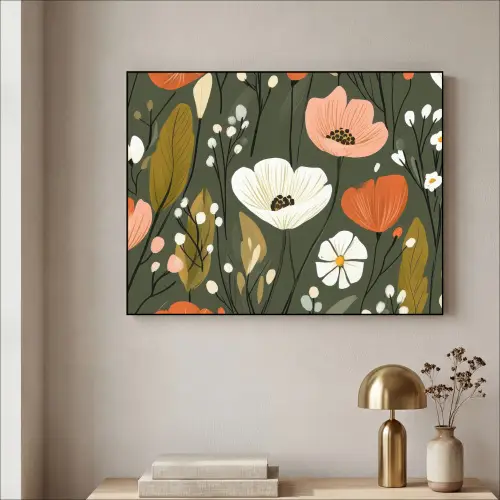 Bloemen - Illustratie - Groen Textielframe - compleet frame klein -sfeer2