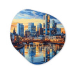 Zonsondergang Frankfurt - Stad - Skyline - Water Wandcirkel Organisch Plexiglas middel -3d