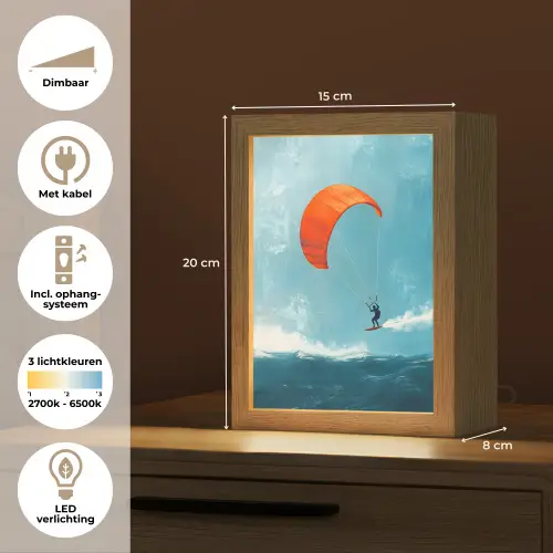 Kitesurfer - Oranje - Zee - Lucht Light Box met kabel (Tafellamp) klein -USP_NL