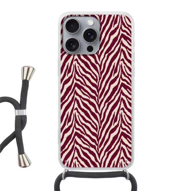 Telefoonhoesje met koord - Zebra - Motief - Bordeaux - Rood
