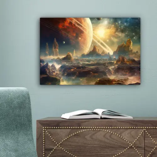 Gebergte - Planeet - Ruimte - Sterren canvas 2cm klein -sfeer4