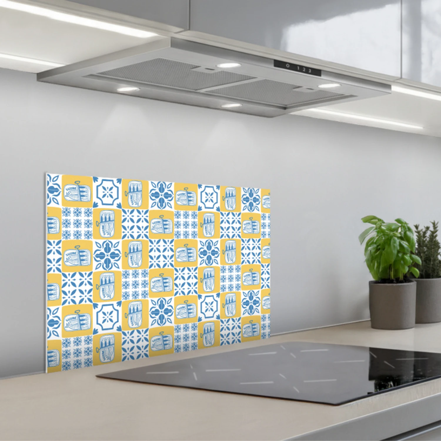Zee - Geel - Blauw - Wit keuken achterwand spatscherm klein 900 -3d_schuin