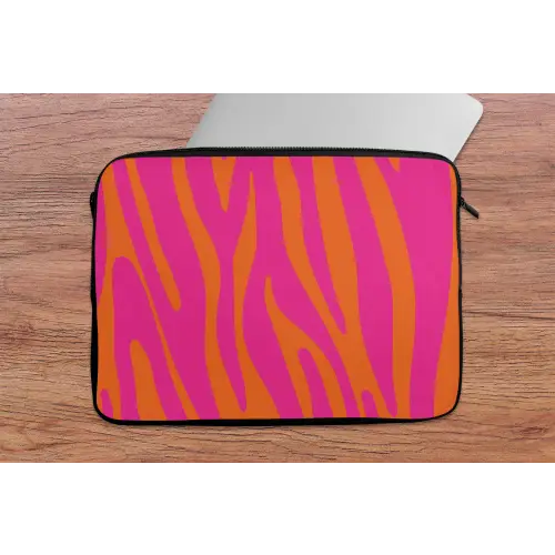 Zebraprint - Roze - Oranje - Dierenprint laptophoes neopreen klein -tafel