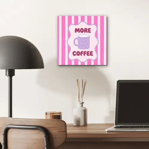 More coffee - Roze - Paars - Strepen - Mok aluminium wit klein -sfeer5