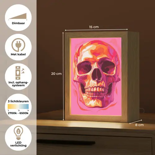 Felroze - Tanden - Schedel Light Box met kabel (Tafellamp) klein -USP_NL
