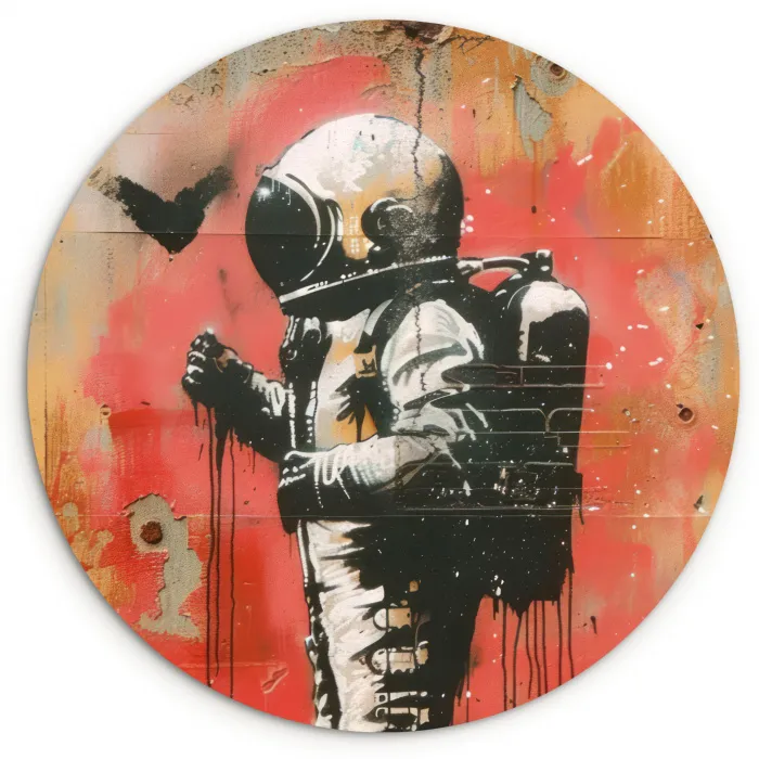 Graffiti - Astronaut - Street art - Ruimte - Banksy Wandcirkel kunststof plaat 5mm dik klein -3d