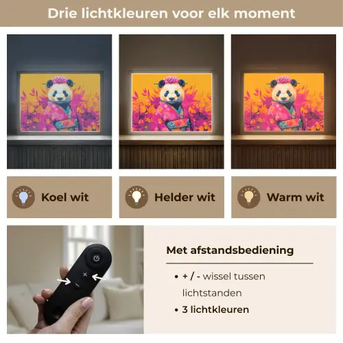 Kimono - Roze - Panda - Bloemenkroon Light Box met batterij (Wandlamp) middel -USP_lichtkleurNL