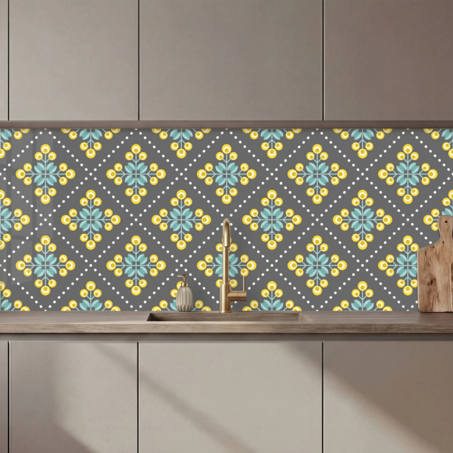 Design - Ruit - Bloemen - Grijs keuken achterwand 2 middel 871 zz_3dshopping