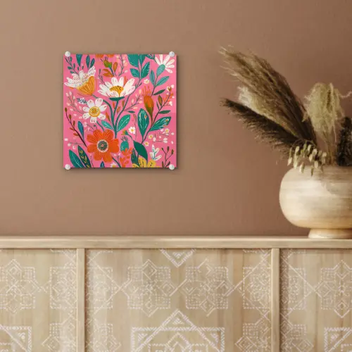 Roze - Bloemen - Wit - Oranje plexiglas 5mm klein -sfeer5