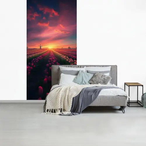 Windmolen - Zonsondergang - Landschap fotobehang vinyl groot -slaapkamer