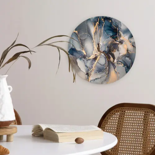 Marmer - Grijs - Blauw - Luxe - Goud Wandcirkel kunststof plaat 5mm dik klein -sfeer4