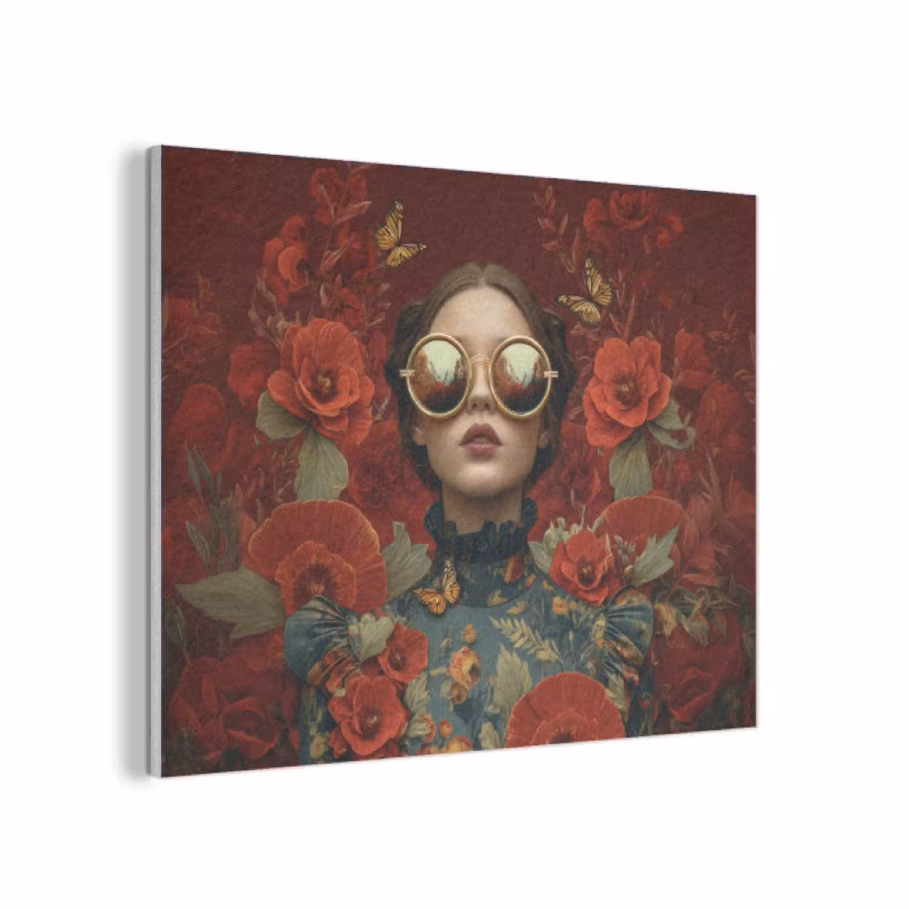 Bloemen - Dieprood - Zonnebril - Vrouw PET vilt klein -3d