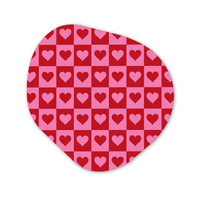 Rood - Roze - Schaakbord - Valentijn Wandcirkel Organisch Forex 3mm klein -3d