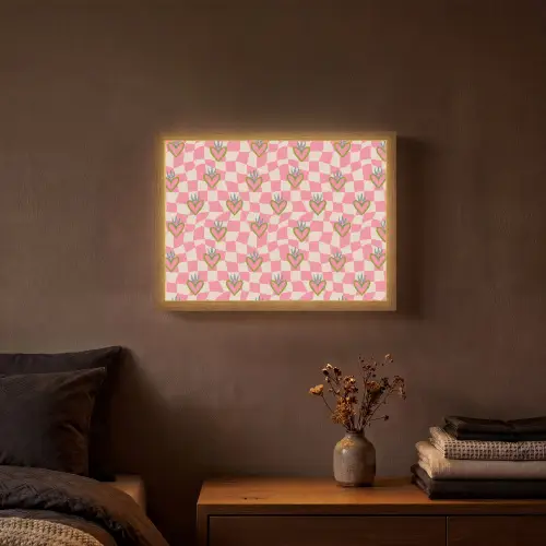 Roze - Retro - Patroon - Geblokt Light Box met batterij (Wandlamp) middel 907 -sfeer4