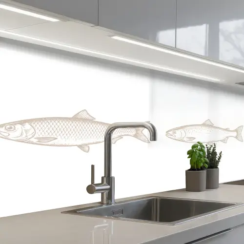 Vissen - Wit - Beige keuken achterwand 2 middel -3d_schuin