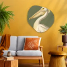 Pelikaan - Wit - Vogel - Klassiek - Natuur Wandcirkel Organisch Aluminium middel -sfeer4