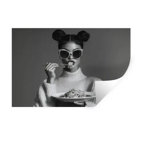 Vrouw - Pasta - Zonnebril Muursticker klein -3d
