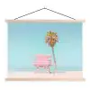 Palmboom - Strandhuis - Roze textielposter latten blank klein -3d
