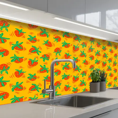 Geel - Aardbei - Patroon keuken achterwand 2 middel 871 -3d_schuin