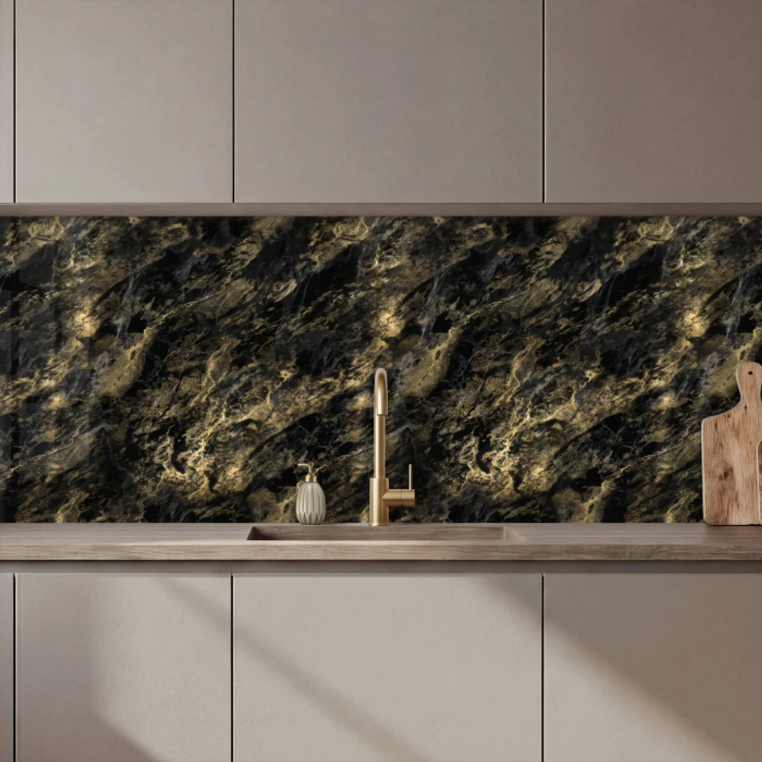 Marmer - Zwart - Goud keuken achterwand 2 middel 871 zz_3dshopping