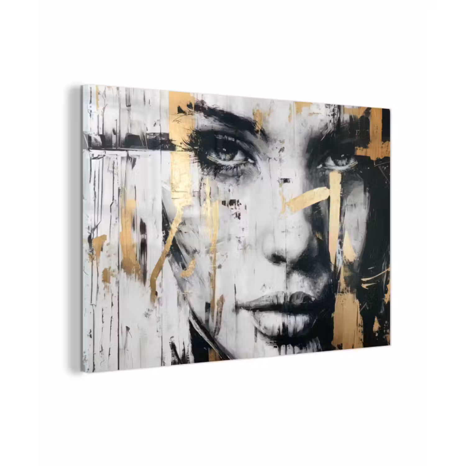 Glas schilderij - Portret - Vrouw - Penseelstreken - Goud