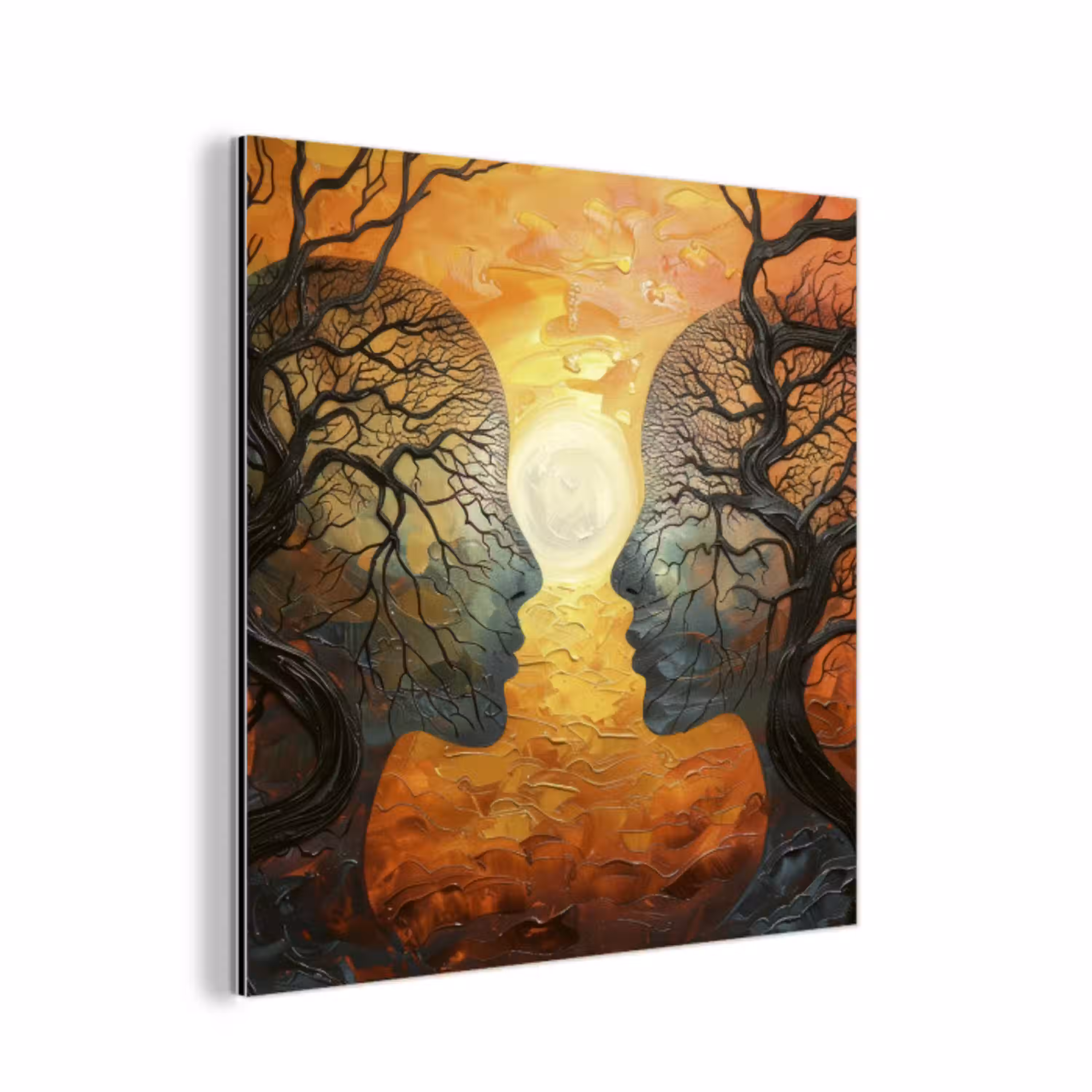 Bomen - Gezichten - Zon - Kunst aluminium wit klein -3d