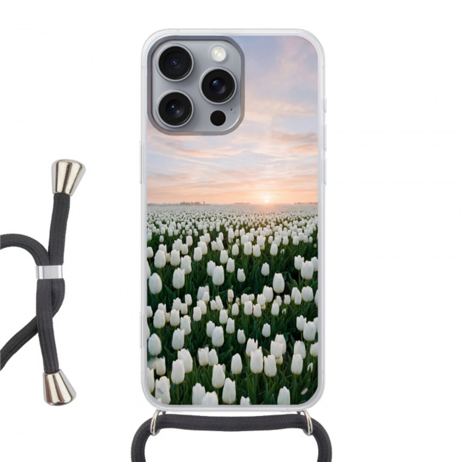 Tulpen - Landschap - Wit Hoesje iPhone 16 Pro Max met koord klein -3d