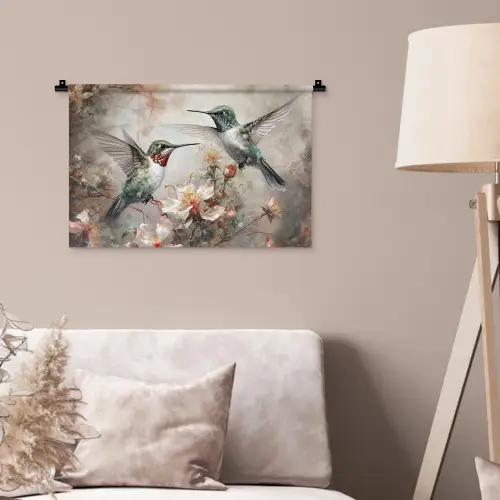 Kolibrie - Vogels - Bloemen - Planten Wandkleed katoen klein -sfeer4