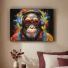 Chimpansee - Aap - dieren - Graffiti - Bril - Koptelefoon - Kleuren Textielframe zwart klein -sfeer1