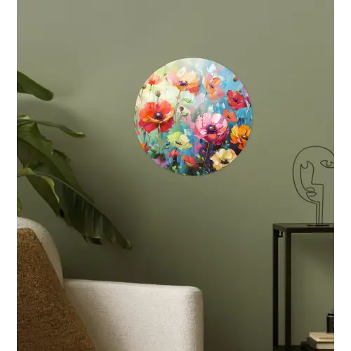 Bloemen - Kleurrijk - Waterverf - Natuur - Zomer Wandcirkel behangsticker klein -sfeer2