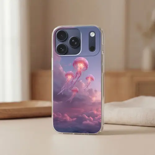 Kwallen - Roze - Wolken Telefoonhoesje iPhone 17 Pro klein -sfeer2