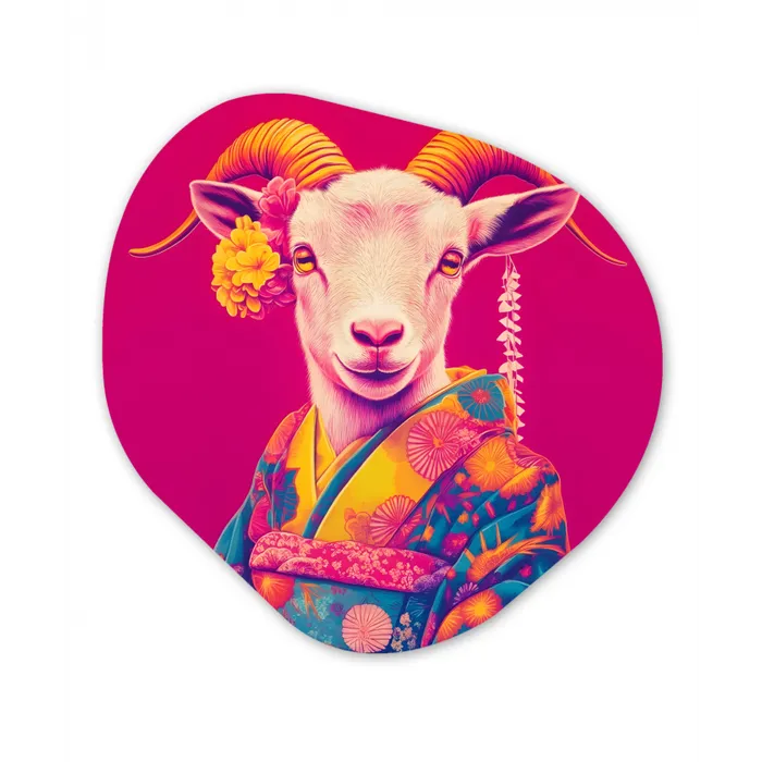 Geit - Hoorns - Kimono - Kleurrijk Wandcirkel Organisch Forex 3mm klein -3d
