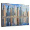 Skyline - Wolkenkrabbers - Water - Blauw Textielframe zwart klein -3d