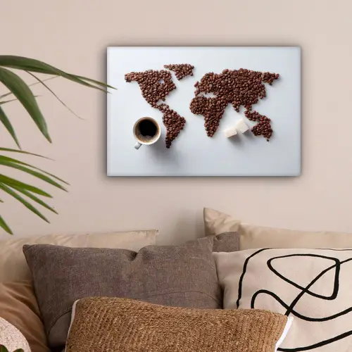 Wereldkaart - Koffiebonen - Suikerklontjes canvas 2cm klein -sfeer1