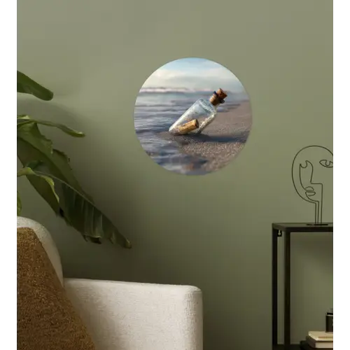 Glazenfles - Post - Zee - Zand Wandcirkel behangsticker klein -sfeer2