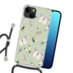 Vlinders - Insecten - Groen - Kleurrijk Crossbody Case iPhone 14 middel -sfeer1